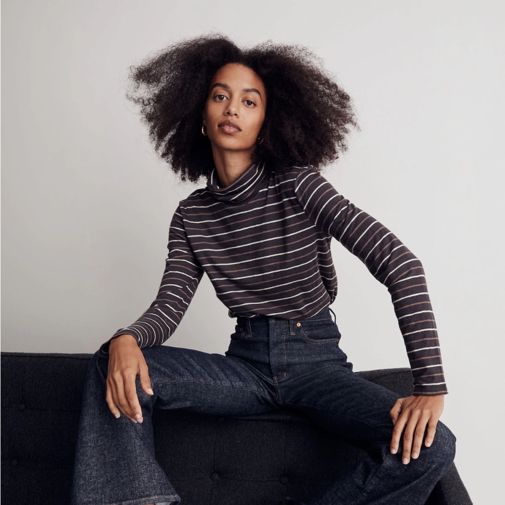 Madewell Whisper Cotton Turtleneck Top in Tessie Stripe.